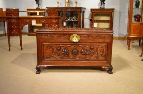 A Hardwood Chinese Carved Camphor Lined Trunk