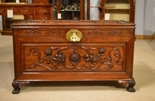 fig 1. A Hardwood Chinese Carved Camphor Lined Trunk