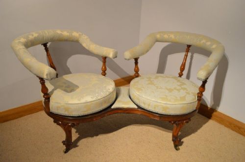 fig 1. A Rare Walnut Victorian Period Love/Conversation Settee