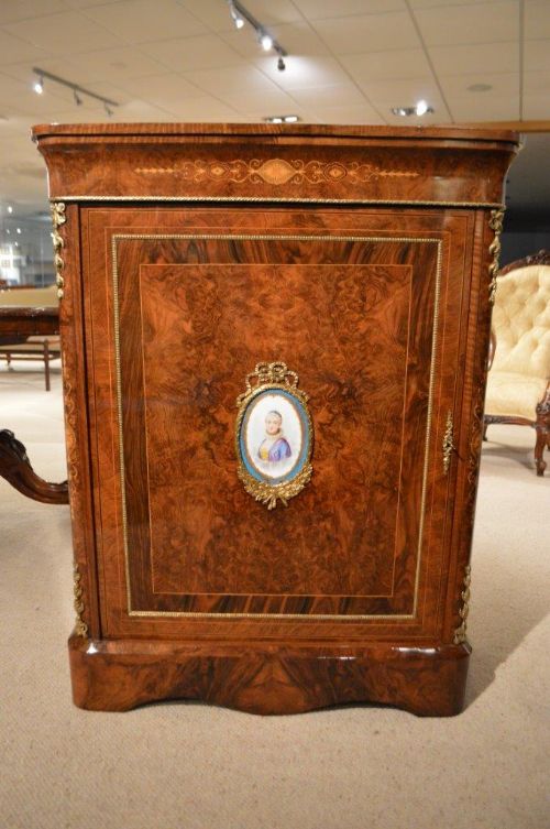 fig 1. A Good Pair of Burr Walnut Victorian Period Antique Pier Cabinets