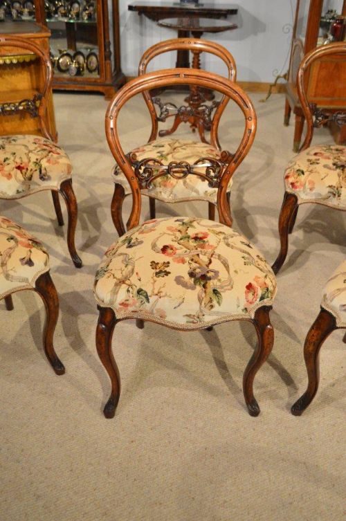 fig 1. A Good Set Of 6 Walnut Victorian Period Balloon Back Dining Chairs