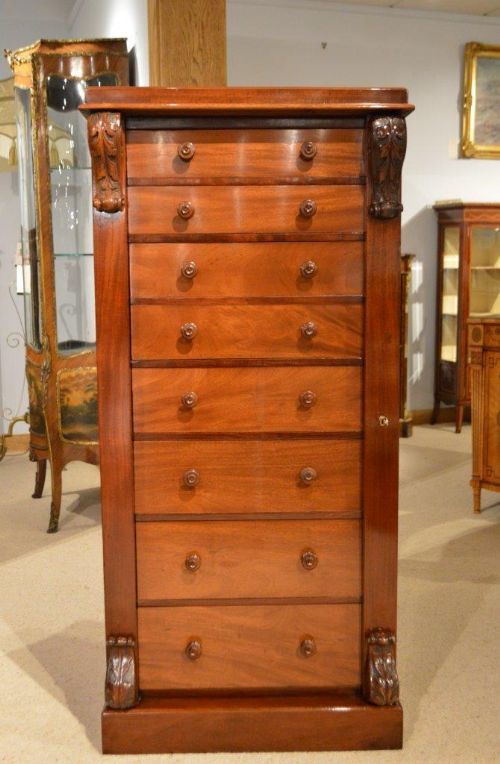 A Mahogany Victorian Period Antique Secrétaire Wellington Chest