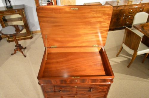 fig 1. A Beautiful Mahogany Victorian Period Antique Secretaire Wellington Chest