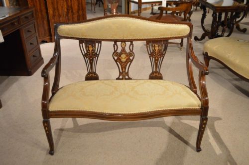 A Mahogany Inlaid Edwardian Period Antique Settee
