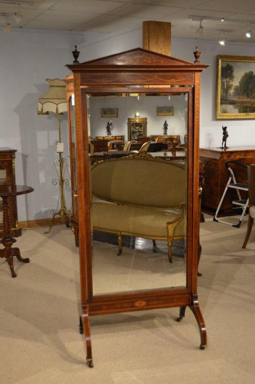fig 1. A Fine Quality Mahogany Edwardian Period Antique Cheval Mirror