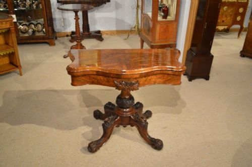 A Burr Walnut Victorian Period Antique Fold Over Card Table
