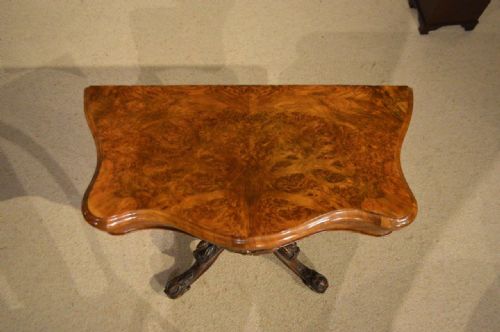 fig 1. A Burr Walnut Victorian Period Antique Fold Over Card Table