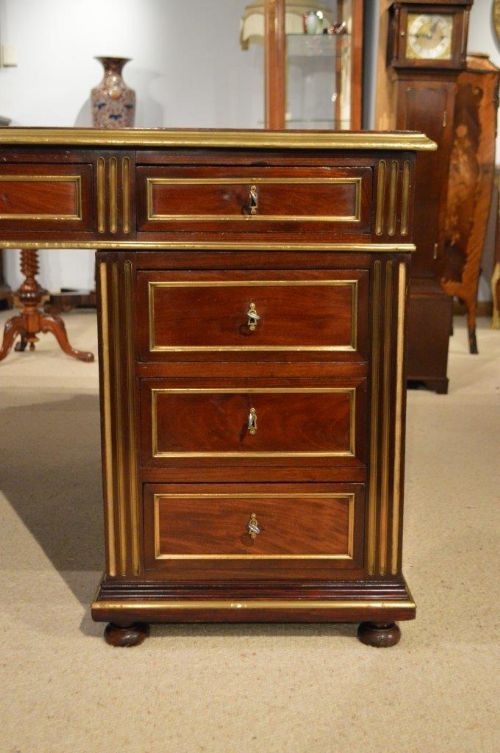 fig 1. A Large Late 19th Century French Mahogany & Brass Inlaid Partners Desk
