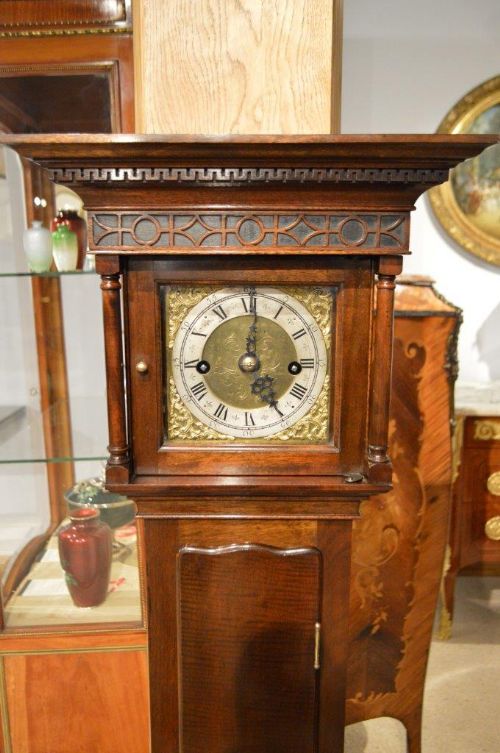 fig 1. A Mahogany Edwardian Period Brass Dialled 8 Day Grandmother Clock