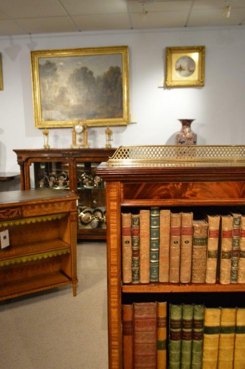 fig 1. A Beautiful Mahogany Inlaid Edwardian Period Antique Open Bookcase By James Shoolbred