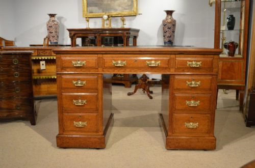 fig 1. A Beautiful Oak Late Victorian Period Pedestal Desk By Maple