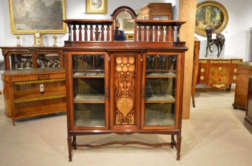 A Stunning Quality Arts & Crafts Period Inlaid Display Cabinet by Shapland & Petter of Barnstaple