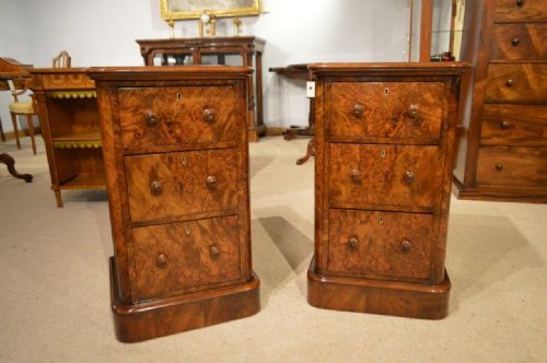 fig 1. A Beautiful Pair of Burr Walnut Victorian Period Bedside Chests