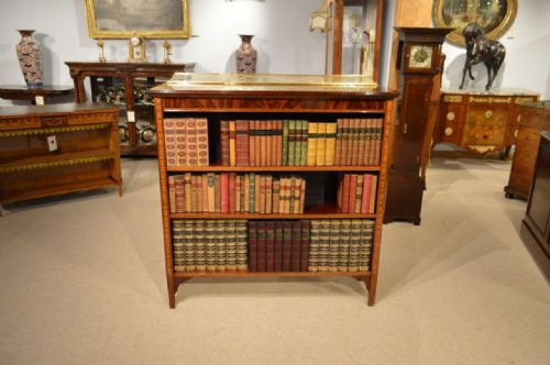 fig 1. A Beautiful Mahogany Inlaid Edwardian Period Open Bookcase By James Shoolbred