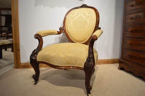 A Beautiful Walnut Victorian Period Open Armchair