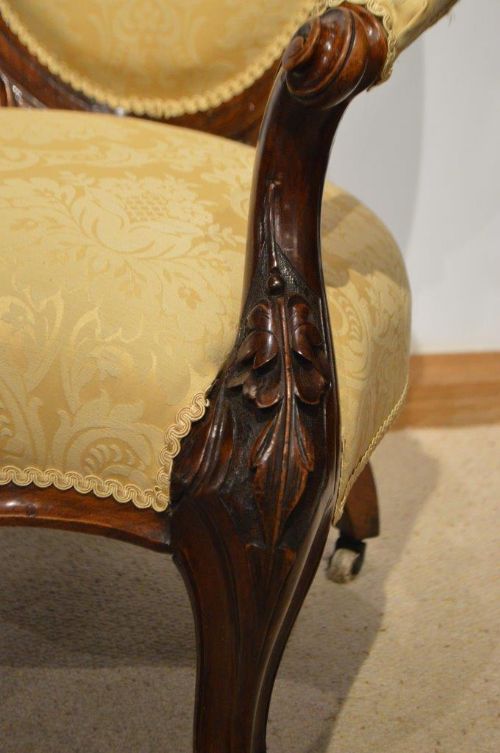 fig 1. A Beautiful Walnut Victorian Period Open Armchair