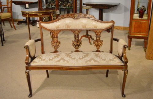 A Mahogany Inlaid Edwardian Period Antique Settee