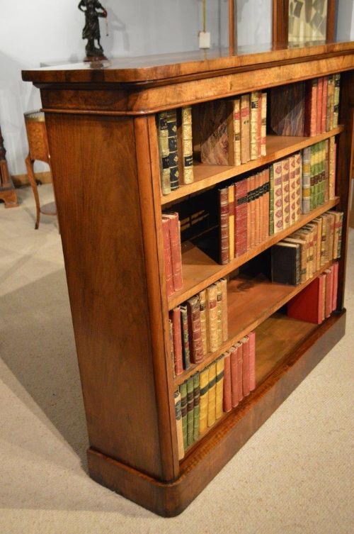 fig 1. A Burr Walnut Victorian Period Antique Open Bookcase