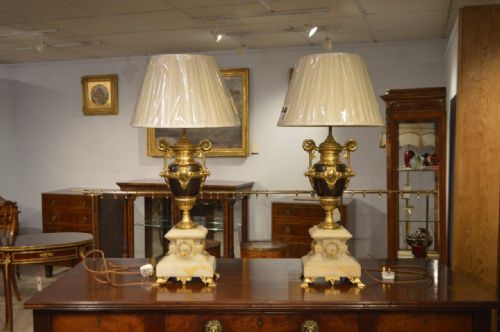 fig 1. A Beautiful Pair Of French 1920s Onyx, Bronze & Ormolu Lamps