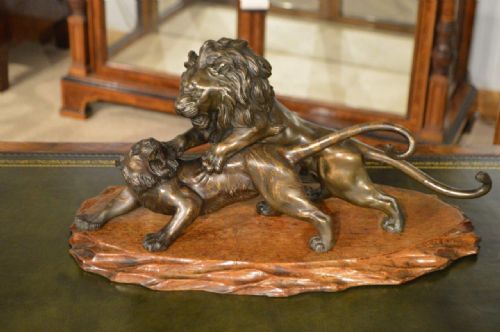 A Bronze Japanese Meiji Period Lion & Tiger Group