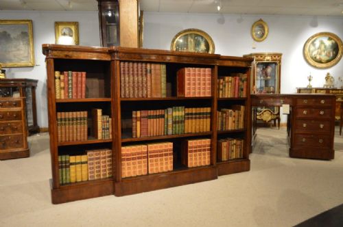 A Burr Walnut & Walnut Victorian Period Antique Open Bookcase