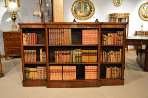 fig 1. A Burr Walnut & Walnut Victorian Period Antique Open Bookcase