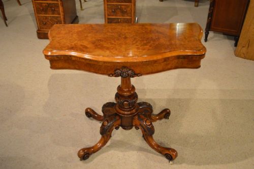 A Burr Walnut Victorian Period Fold Over Card Table