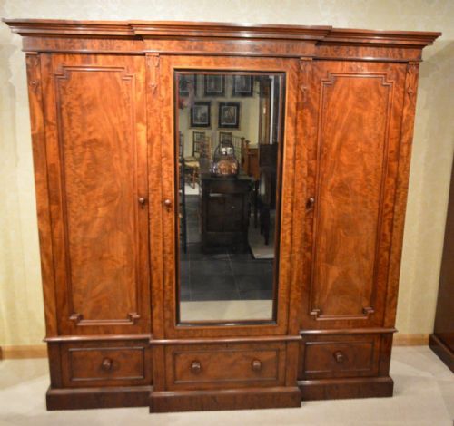 A Stunning Quality Figured Mahogany Victorian Period Breakfront Wardrobe