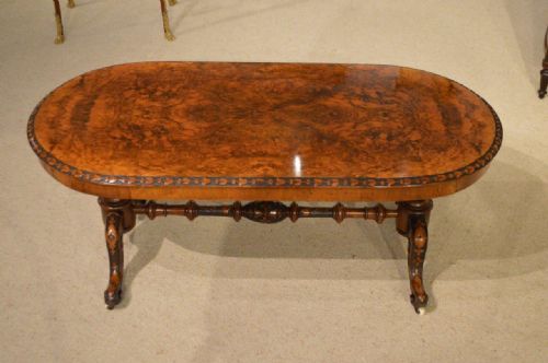 A Beautiful Burr Walnut Victorian Period Antique Oval Coffee Table (Adapted)