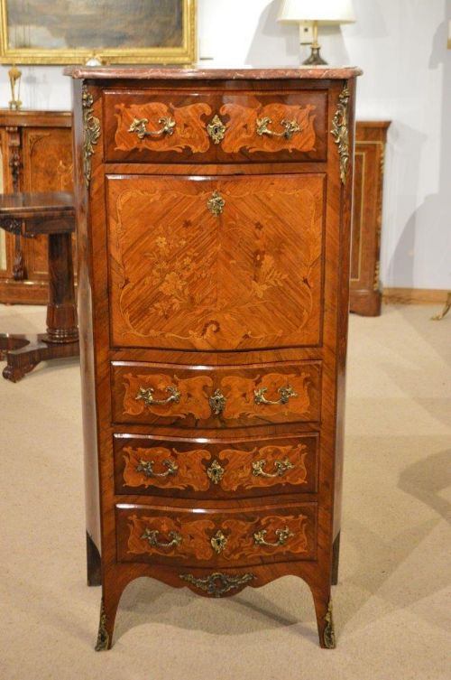 A Rosewood & Marquetry Inlaid Louis Xvi Style Secretaire Abattant