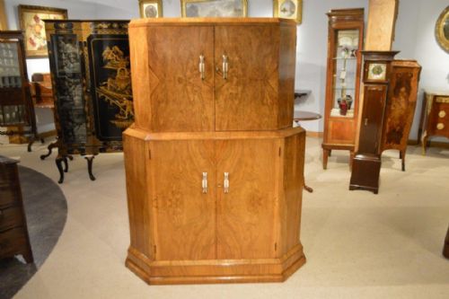 A Hexagonal Art Deco Period Walnut Cocktail Cabinet.