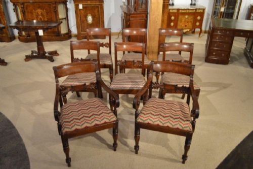 A Good Set of 8 Mahogany Regency Period Mahogany Brass Inlaid Antique Dining Chairs