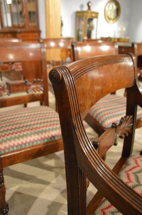 fig 1. A Good Set Of 8 Mahogany Regency Period Mahogany Brass Inlaid Antique Dining Chairs