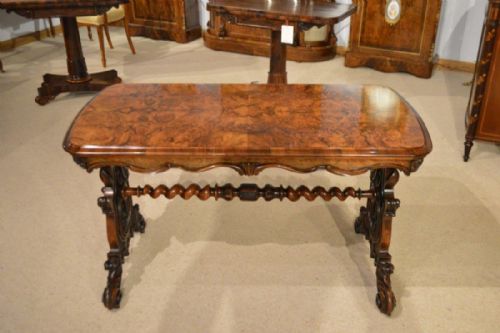 A Burr Walnut Victorian Period Antique Library Table