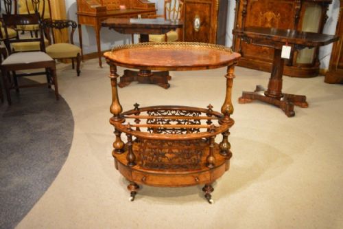 A Burr Walnut & Marquetry Inlaid Victorian Period Canterbury/wotnot