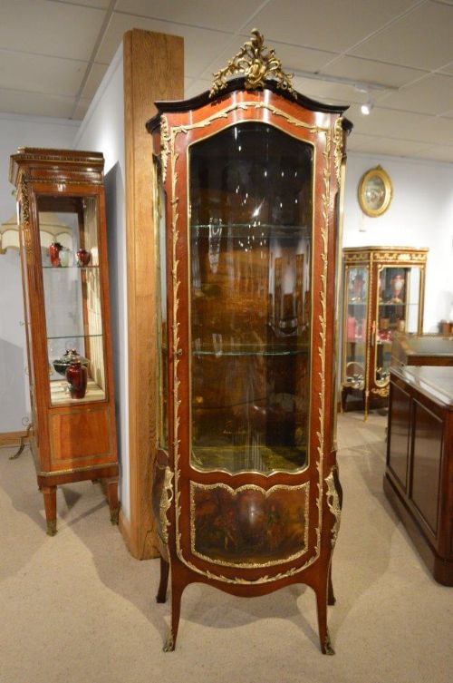 A French Late 19th Century Rosewood and Ormolu Mounted Vernis Martin Vitrine.