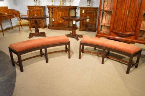 A Fine Pair of Mahogany 19th Century Hepplewhite Style Concave Shaped Antique Window Seats