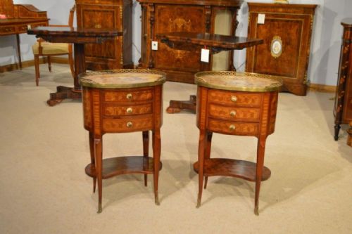 A Good Pair of 19th Century French Mahogany & Rosewood Marble Topped Bedside Chests