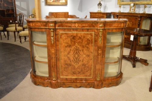 A Burr Walnut & Marquetry Inlaid Victorian Period Credenza.