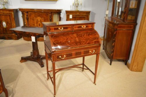 A Beautiful Mahogany Edwardian Period Ladies Cylinder Desk by Maple & Co.