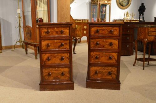 A Fine Quality Pair of Burr Walnut Victorian Period Antique Bedside Chests (Adapted).