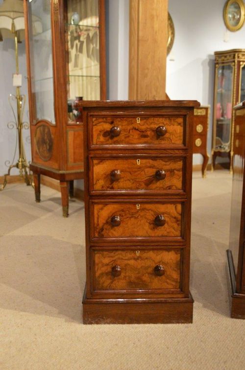 fig 1. A Fine quality pair of burr walnut Victorian Period antique bedside chests (adapted).