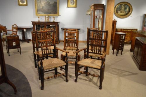 fig 1. A Harlequin set of 8  Lancashire ash and elm spindle-back chairs