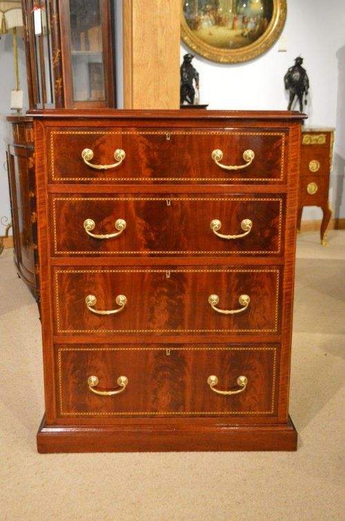 A Beautiful Mahogany Inlaid Edwardian Period Antique Chest of Drawers by James Shoolbred