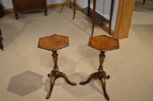 A Wonderful Pair of Burr Elm & Walnut Queen Anne Style Wine Tables