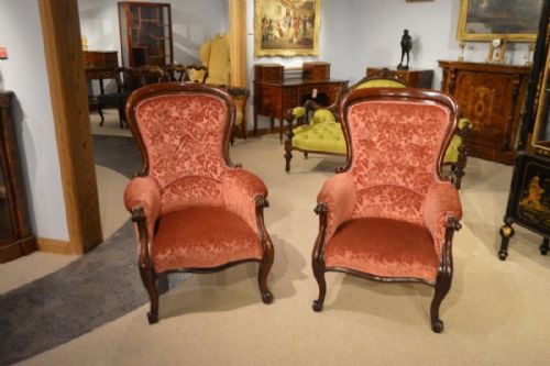 A Good Large Pair of Mahogany Victorian Period Armchairs