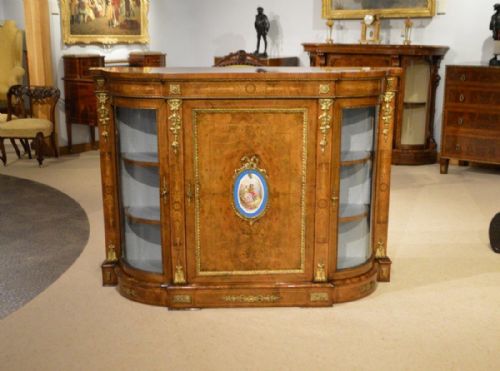 A Burr Walnut Inlaid & Ormolu Mounted Victorian Period Antique Credenza