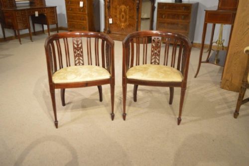 A Pair of  Mahogany Inlaid Edwardian Period Antique Bedroom Chairs.