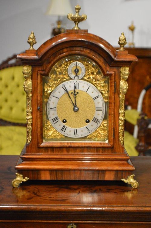 A Walnut & Ormolu Cased Edwardian Period Antique Mantel Clock