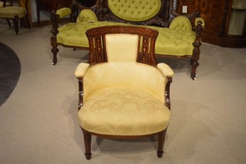 A Mahogany & Marquetry Inlaid Edwardian Period Antique Tub Chair